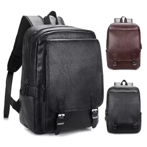 PU Leather Bag With USB Charging Bag Waterproof Expandable Large Capacity Laptop Backpack for Men