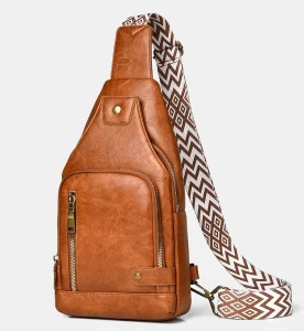 PU Leather Chest Bag Waterproof Waist Bag Multifunctional Crossbody Bag with Zipper Closure Cell Phone Bag