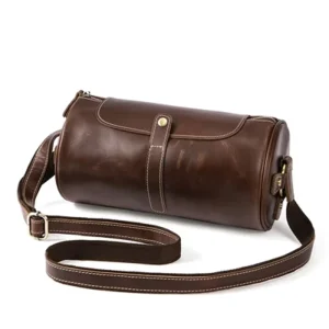 PU Leather Men’s Casual Business Messenger Bag Vintage Crossbody Bag Cylinder Pack