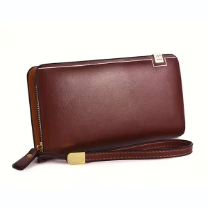 PU Leather Men’s Clutch Bag Long Wallet Fashion Casual Zipper Small Handbag Multi card Polyester Lining Power Saver