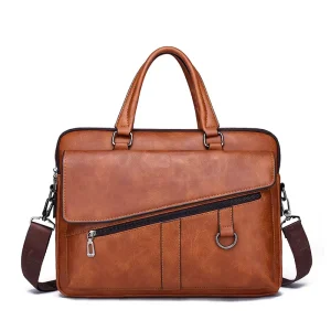 PU Leather Men’s Handbag Korean Style Single Shoulder Crossbody Briefcase Large Capacity Laptop Bag Men’s Business Bag