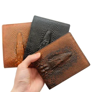 PU Leather Men’s Wallet Crocodile Pattern Double Fold Business Short Wallet for Men Simple Fashion Coin Purse Card Holder