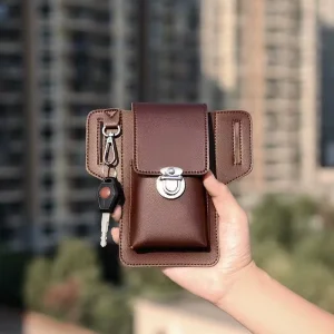 PU Leather Men’s Waterproof Waist Bag with Hasp Closure and Box Shape for Mobile Phone and Key Leisure Travel Use