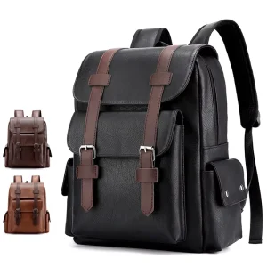 PU Leather Multiple Pockets Backpack for Travel Durable Casual Waterproof Men’s Leather Backpack