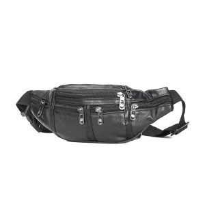 PU Leather OEM Men Fanny Pack Custom Logo Chest Pack Large Capacity Waterproof Zipper Closure Outdoor Travel Camping Hiking