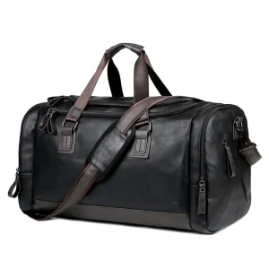 PU Leather Travel Bag for Men Large Capacity Handbag Multifunction Fitness Duffle Bag