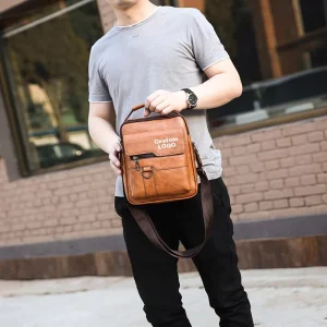 PU Leather Vintage Men’s Shoulder Bag All Season Large Capacity Durable Travel Outdoor Sling Crossbody Bag