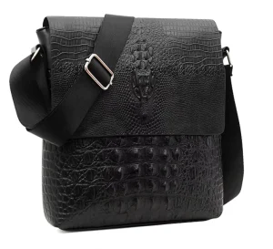 PU Leather Vintage Style Sling Bag for Men New Design Crocodile Pattern Messenger Bag Design Side Bag