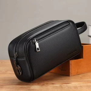 PU Material Men’s Handbag Fashion Portable Business Casual Large Capacity Daily Use Grab Bag