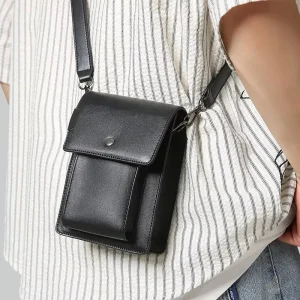 PU Men’s Shoulder Bag Waterproof and Wear Resistant with Zipper Closure 7 Inch All Seasons Daily Use