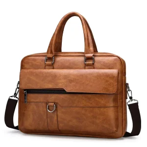PU Soft Leather Retro Brown Men’s One Shoulder Bag Large Capacity Leisure Laptop Bag Messenger Bag for Work