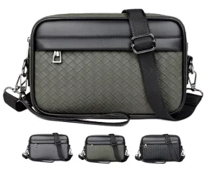 PU Woven Men’s Messenger Bags Waterproof Single Shoulder Crossbody Bag Casual Men’s Clutch Bag