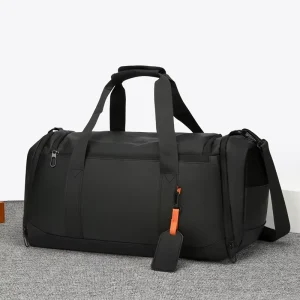 PU Zipper Crossbody Handbag For Men Large Capacity Dry Wet Separation Geometric Design For Business Travel Sports Bag