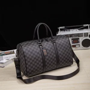 PVC Waterproof Plaid Business Travel Bag Men’s Large Capacity Tote Multi Functional Luggage for Short Trips