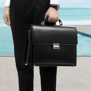 Password Lock Men’s Briefcase Hand-held Business Men’s Handbag Genuine Leather Briefcase Office Bag