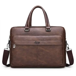 Pengjie Fashion Business Casual Waterproof PU Leather Men’s Laptop Briefcase Crossbody Shoulder Bag with Customizable Size Logo