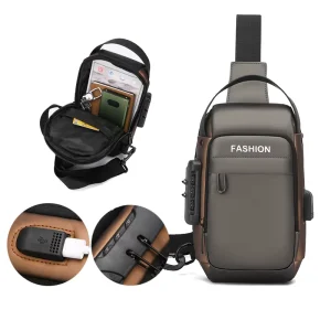 Personality Anti theft Password Lock Chest Bag Breathable Back Waterproof PU Waist Bag for Men’s Small Casual Shoulder Bag