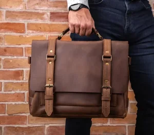 Personalized Mens Leather Messenger Bag for Man Custom Laptop Briefcase for Man Leather Satchel Office Bag