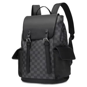 Plaid Rhomboid Stitching Backpack Men’s 20-35L Large Capacity Oxford Polyester Lining Business Travel Bag with Curved Strap