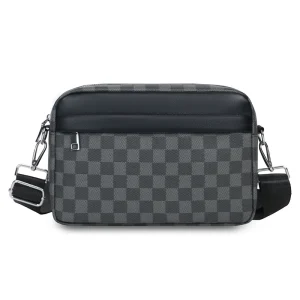Plaid Trend New Simple Versatile Large-Capacity Pu Shoulder Backpack Casual Men’s Crossbody Bag Handheld Business Commute Travel