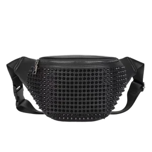 Popular Punk Rock Men’s PU Waterproof Chest & Waist Bag with Rivets Crossbody Shoulder Bag for Daily Use