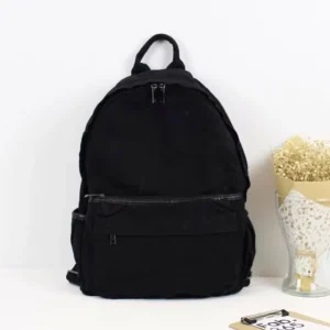 Popular Retro Kids Men’s Black Bags Girls Cotton Canvas Ladies Backpacks Korea Travel Zipper Backpack