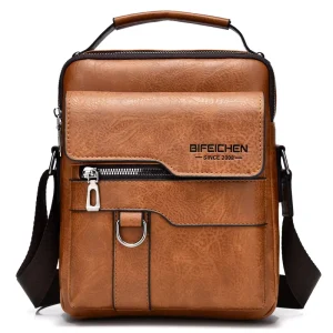 Portable Business Casual PU Leather Mens Shoulder Messenger Bag Waterproof Men’s Sling Crossbody Bag