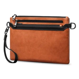 Portable Business Men’s Zipper Closure Wristlet Leather Clutch Bag