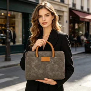 Portable Classic Style Computer Bag For Men And Women PU Leather Laptop Bag With Handle Closure 13 16 Inch Sizes