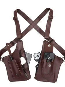 Portable Men’s Vest Backpack PU Leather Underarm Bag Fashion Chest Bag Adjustable Strap Sling Bag for Outdoor Sports Travel