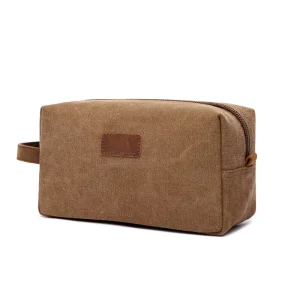 Portable Shaving Dopp Kit Case Washed Canvas Leather Travel Toiletry Bag For Men Custom Leather Zipper Bag ISO 9001