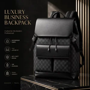 Portable Zipper Men’s Business Travel Backpack Fashionable Design Waterproof PU Material Polyester Lining for School Laptop Bag