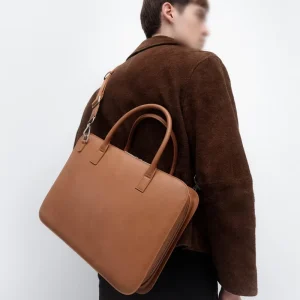 Premium JISHENG Men’s Genuine Leather Designer Soft Bag Business Handmade Executive Messenger Briefcase Zipper Lock Portable