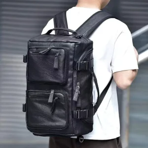 Premium Laptop Backpack Bag Multi Straps Shoulder Male Travel Back Pack PU Bag Fashion Pu Leather Backpack Men’s Backpack