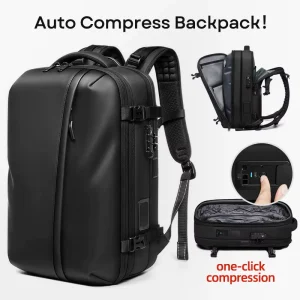 Premium Material Waterproof Men’s Built In Pump Laptop Backpack Bag with USB Port TSA Lock Business Vacuum Compression Backpack