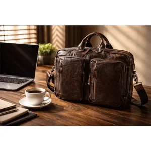 Premium Top Layer Cowhide Leather Business Briefcase Retro Oil Leather Messenger Bag Men’s Handbag Laptop Tote Work Bag