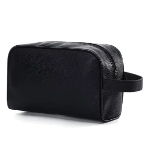Private Label Business Blank PU Leather Men Toiletry Bag Black Travel Toiletries Organizer Bathroom Shaving Cosmetic Wash Bag