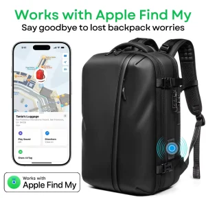 Professional 17″ Laptop Bag PU Leather Large 5cm Expandable TSA Lock Waterproof Men’s Backpack