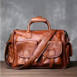Pure Hand Polished Vintage Handbag Top Layer Plant Tanned Cowhide Casual Crossbody Men’s Bag Genuine Leather Computer Bag