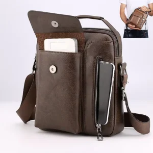 QET1034 Vintage Mens PU Leather Crossbody Bag for Men Crossbody Bag Office Business Handbag Purse Small Crossbody Bag