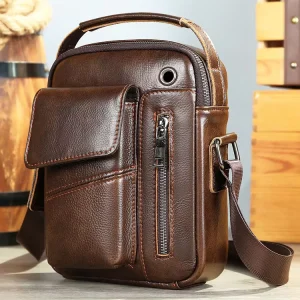 Qijian Genuine Leather Crossbody Bags for Men Messenger Bag Leather Designer Men’s Shoulder Bags Male Handbag