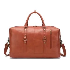 RAYLON High Quality Men’s Duffel Bag PU Leather Lightweight Portable Large Capacity Zipper Waterproof Travel Outdoors Sport
