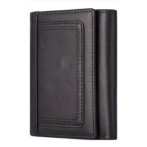 RFID Anti Theft Short Genuine Leather Unisex Wallet with Polyester Lining Minimalist Design Money Clip