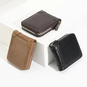 RFID Anti theft Credit Card Wallet Men’s Head Money Bag with Zipper Money Clip Horizontal Style Multi functional Wallet
