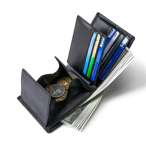 RFID Anti theft Open Style First Layer Leather Portable Men Coin Wallet Bag