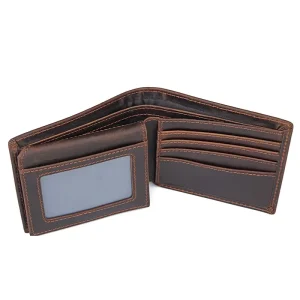 RFID Blocking Credit Card Holders Genuine Leather Bifold Men’s Wallets Vintage Short Open Leather Wallets With 2 ID Window