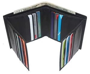 RFID Blocking Genuine Leather Dual Credit Card ID Flap Bifold Mens Wallet Passcase for Men