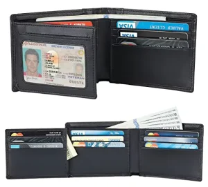 RFID Blocking Genuine Leather Mens Wallets Bifold with ID Wallet for Men