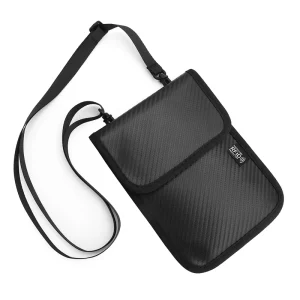 RFID Blocking Travel Anti-Radiation Wallet, Neck Shoulder PU Leather Credit ID Card Holder, Faraday Pouch Bag