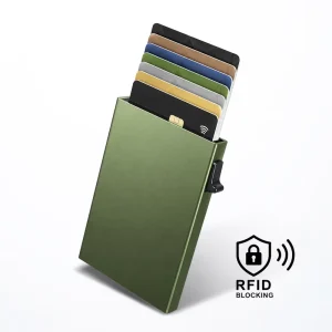 RFID Blocking Travel Wallet For Men Slim Metal RFID Wallet Aluminum Cover Case With Hanging Closure Pop Up Card Holder
